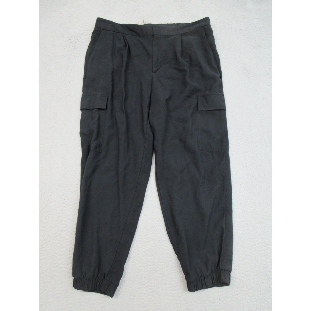 A‎ New Day Pants Womens 16 Black Cargo Jogger Elastic Waist Cuffed Tapered Leg